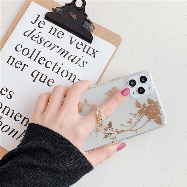 Διαφανή θήκη με χρυσά λουλούδια και μεταλλικό δακτύλιο για το iPhone 11 Pro Max