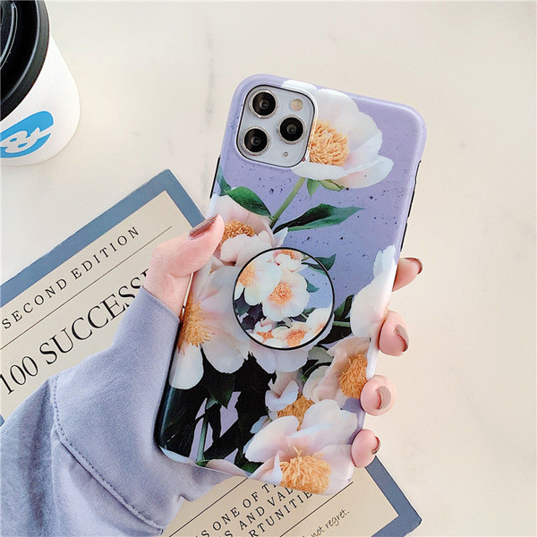 Θήκη IPhone 11 Pro Max με λουλούδια πριντ και δακτυλίδι - δύο μοντέλα