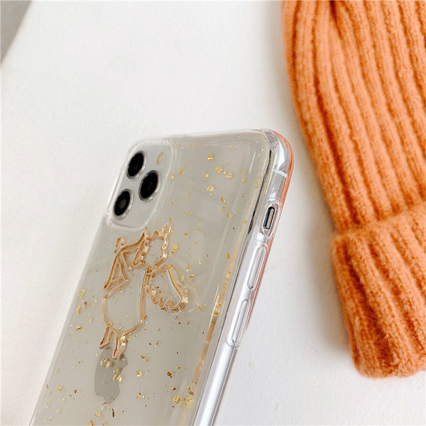 Caurspīdīgs korpuss ar eņģeli un spīdīgām zelta daļiņām iPhone 11 Pro Max