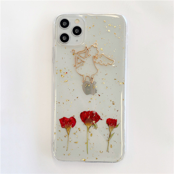 Caurspīdīgs korpuss ar eņģeli un spīdīgām zelta daļiņām iPhone 11 Pro Max