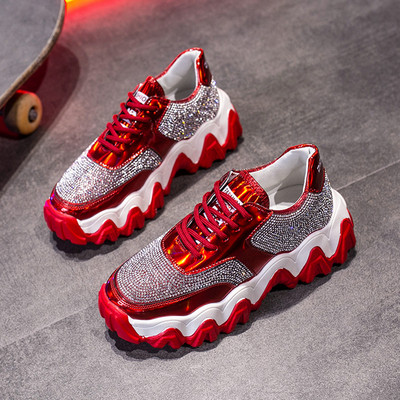 Νέο μοντέλο γυναικεία αθλητικά  παπούτσια με ψηλή πλατφόρμα και διακοσμητικές πέτρες