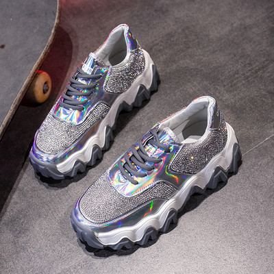 Νέο μοντέλο γυναικεία αθλητικά  παπούτσια με ψηλή πλατφόρμα και διακοσμητικές πέτρες