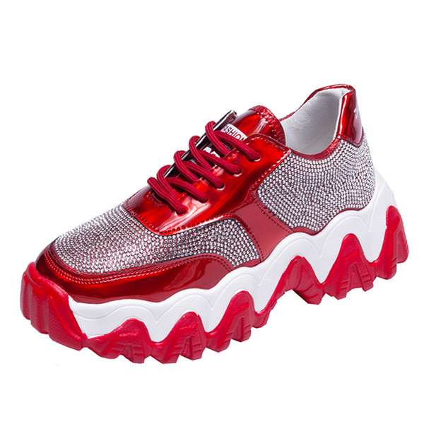 Νέο μοντέλο γυναικεία αθλητικά  παπούτσια με ψηλή πλατφόρμα και διακοσμητικές πέτρες