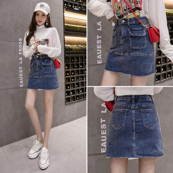 Fusta dama casual din denim cu buzunare