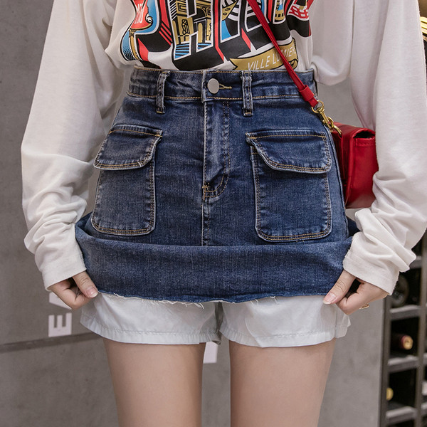 Fusta dama casual din denim cu buzunare