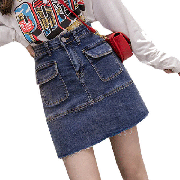 Fusta dama casual din denim cu buzunare