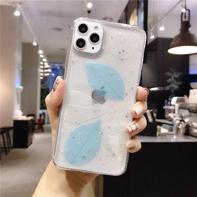 Husa transparenta cu frunze si particule stralucitoare pentru iPhone 11 Pro Max