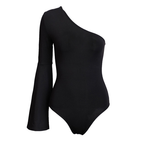 Jauna modeļa melns sieviešu bodijs ar vienu lotosa piedurkni