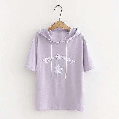 Ikdienas sieviešu T-krekls ar īsām piedurknēm un kapuci