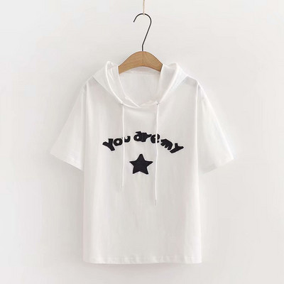 Ikdienas sieviešu T-krekls ar īsām piedurknēm un kapuci