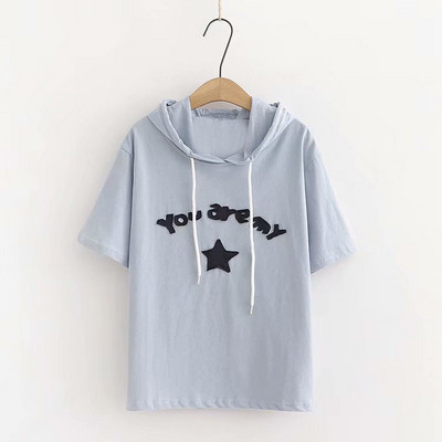 Ikdienas sieviešu T-krekls ar īsām piedurknēm un kapuci