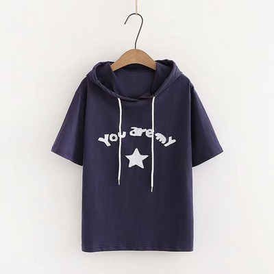 Ikdienas sieviešu T-krekls ar īsām piedurknēm un kapuci