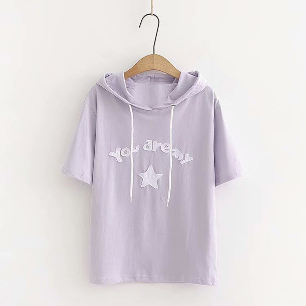 Ikdienas sieviešu T-krekls ar īsām piedurknēm un kapuci