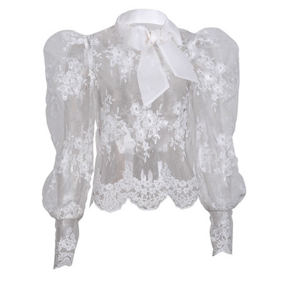 Γυναικείο δαντελοτώ πουκάμισο με βολάν μανίκια με κορδέλα