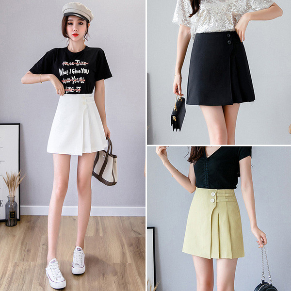 Aktuāli sieviešu kroku svārki ar pogām un augstu vidukli