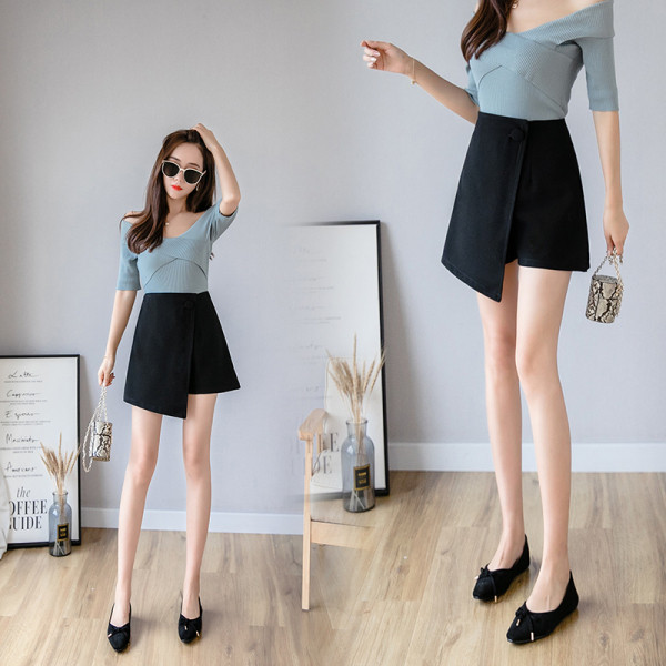 Jauna modeļa asimetriskas sieviešu svārki-bikses ar pogu