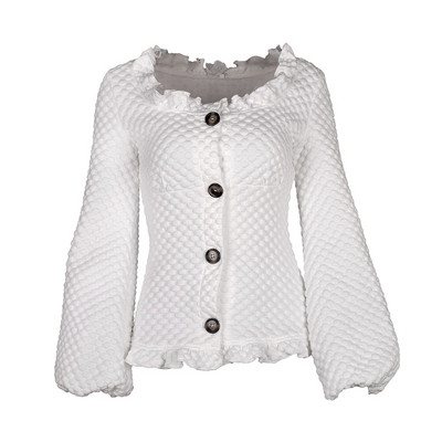 Λευκή γυναικελια μπλούζα με μακριά μανίκια, τετράγωνη λαιμόκοψη και κουμπιά