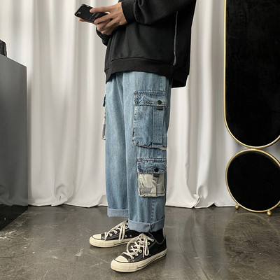 Meeste vabaaja teksad küljetaskutega sirge mudel