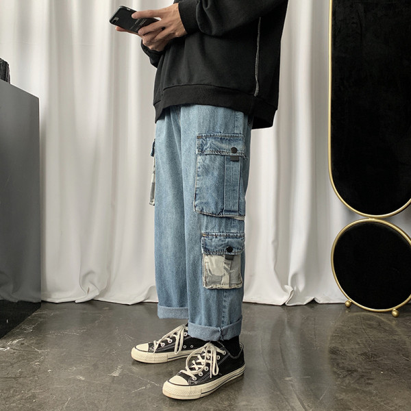 Meeste vabaaja teksad küljetaskutega sirge mudel