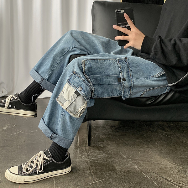 Meeste vabaaja teksad küljetaskutega sirge mudel