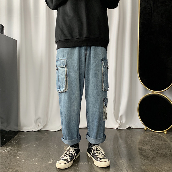 Meeste vabaaja teksad küljetaskutega sirge mudel