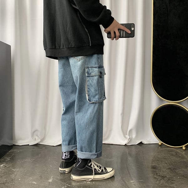 Meeste vabaaja teksad küljetaskutega sirge mudel