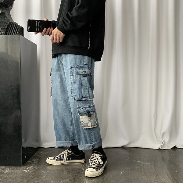 Meeste vabaaja teksad küljetaskutega sirge mudel