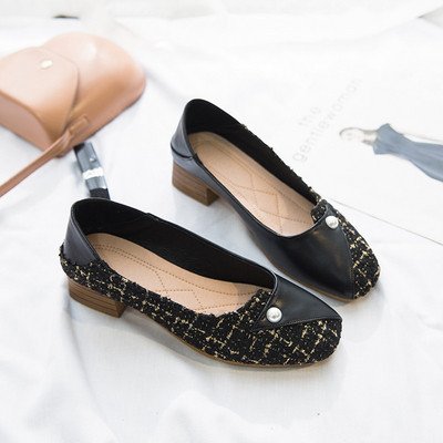 Rūtaini sieviešu mokasīni ar biezu papēdi un pērli