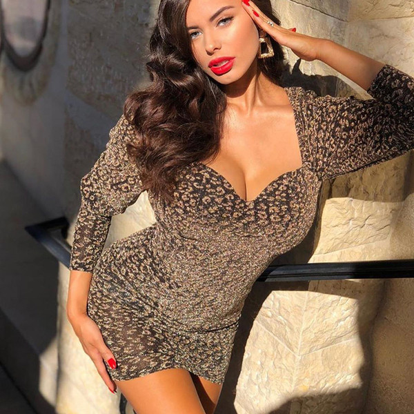 Rochie scurta de dama cu maneci lungi si model leopard