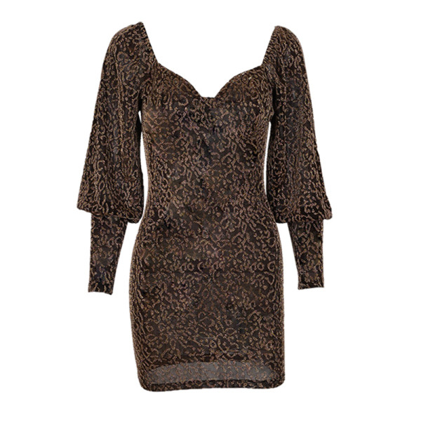 Rochie scurta de dama cu maneci lungi si model leopard