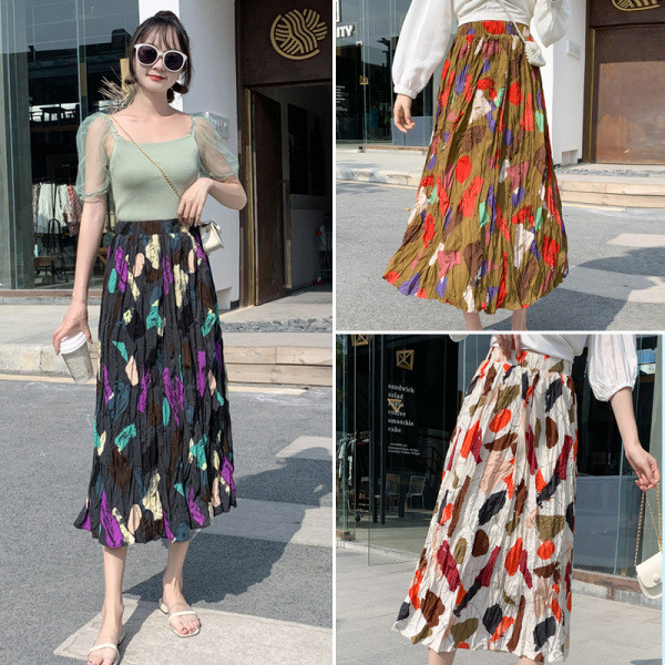 Moodne kõrge vöökohaga värviline naiste seelik – lõikega mudel