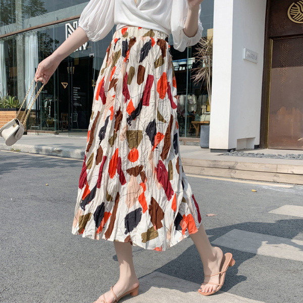 Moodne kõrge vöökohaga värviline naiste seelik – lõikega mudel