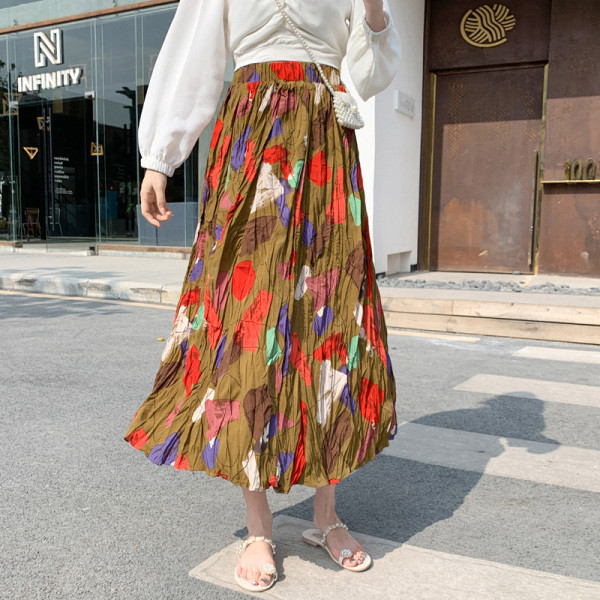 Moodne kõrge vöökohaga värviline naiste seelik – lõikega mudel