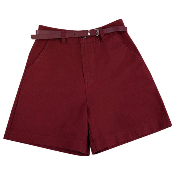 Paprasti moteriški šortai aukštu juosmeniu, kišenėmis ir diržu