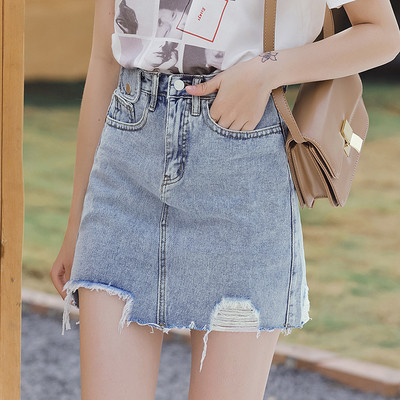 Γυναικεία φούστα denim εριστασιακά με σχισμένα μοτίβα και τσέπες