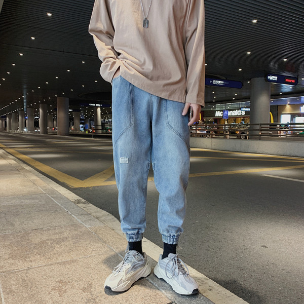 Ανδρικά casual αθλητικά τζιν με λαστικό στο αστράγαλο