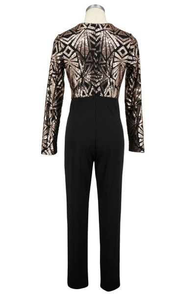 Stílusos női overall ovális nyakkivágással és flitterekkel, fekete színben