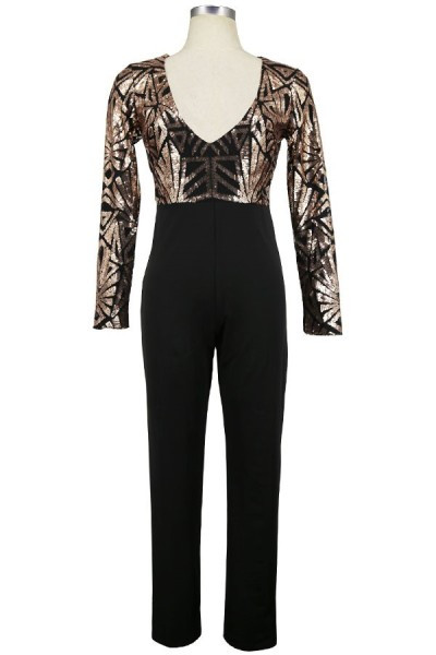 Stílusos női overall ovális nyakkivágással és flitterekkel, fekete színben