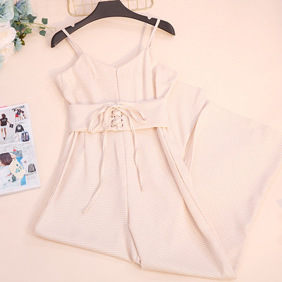 Καρό γυναικεία ολόσωμη φόρμα μοντέλο με λεπτό ιμάντα και ζώνη