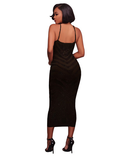 Moodne naiste pikk kleit õhukeste rihmade ja kivikestega