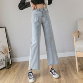 Blugi largi de dama moderni cu talie inalta