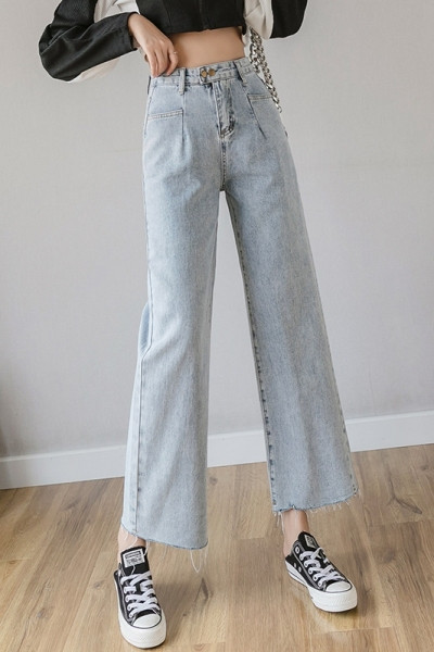 Blugi largi de dama moderni cu talie inalta