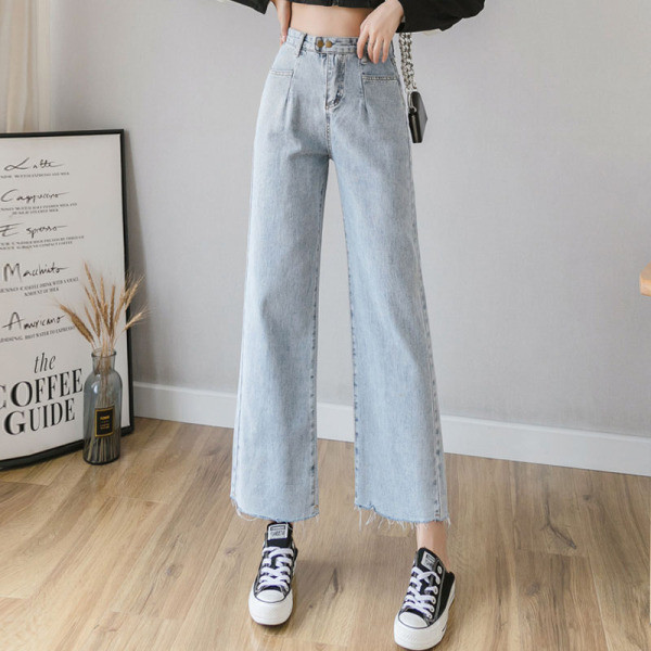 Blugi largi de dama moderni cu talie inalta