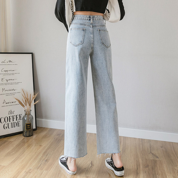 Blugi largi de dama moderni cu talie inalta