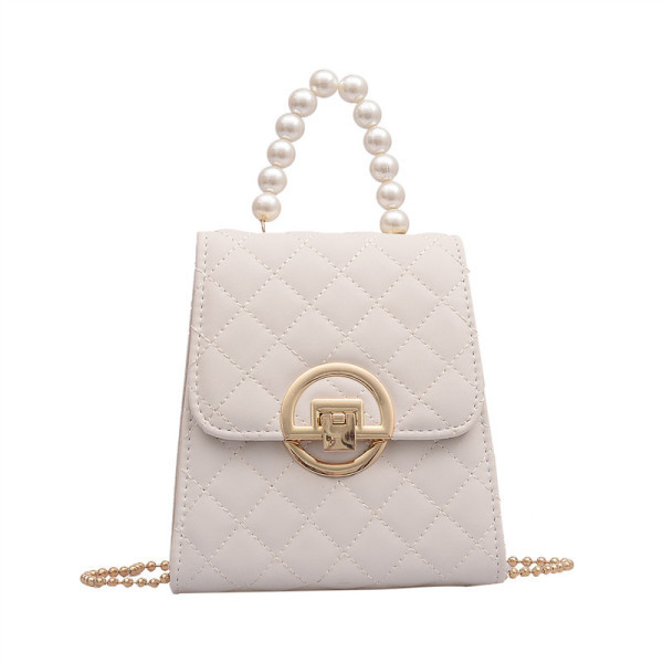 Stilīga sieviešu soma ar pērlēm un metāla ķēdīti