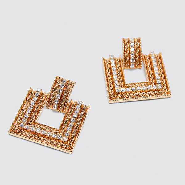 Kvadratiniai moteriški auskarai su akmenukais