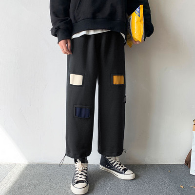 Vyriškos plačios laisvalaikio kelnės su spalvotais lopais