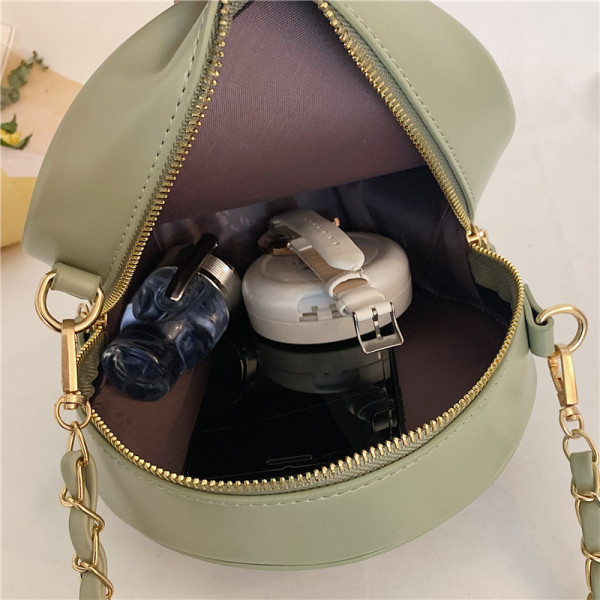 Modernus moteriškas apvalus krepšys su ilga rankena ir užtrauktuku