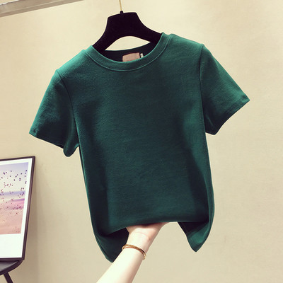 Vienspalvių medvilninių marškinėlių modelis su ovalia iškirpte