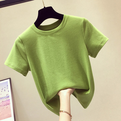 Vienspalvių medvilninių marškinėlių modelis su ovalia iškirpte